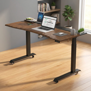 SMARTDESK PRO Contemporary Adjustable Office <b>Walnut</b> Computer <b>Table</b> with Natural Rubber Tabletop for Office or Bedroom Use - Product Image 3