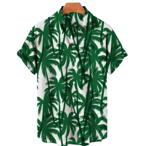 Fornitore di abbigliamento albero tropicale vacanza camicia da uomo corta abbigliamento sportivo Aloha custom 3D stampato tessuto da uomo