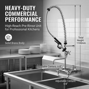 Commercial Kitchen Prep Dishwasher Faucet 2 Handle Wall <b>Mounted</b> Prerinse <b>Spray</b> Tap Chrome Sink Mixer - Product Image 3