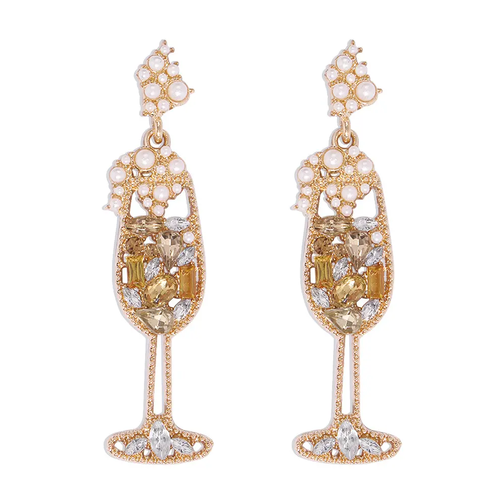 New Arrival Statement Luxury Drop Earring Fashion Jewelry Accessories For Women Wholesale Red Wine Cup Bridal Crystal Earrings