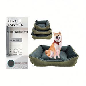 Set di 3 Pezzi in Velluto a Coste Super Morbido e Cristallo per Cuccia per Cani, Colore Kaki - Product Image 2