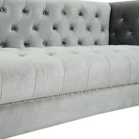 Canapé d'angle moderne trois places en velours gris, style scandinave, capitonné, avec accoudoirs carrés, luxe rétro américain pour villa