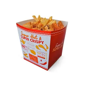 Fast-Food-Verpackung Große gebratene Hühnchen-Togo-Boxen Popcorn-Papier box mit Deckel für gebratenes Huhn
