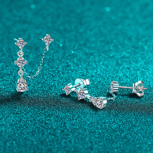 Pendientes <span class=keywords><strong>de</strong></span> Plata S925 con Moissanita y Borla, Pendientes Personalizados <span class=keywords><strong>de</strong></span> Doble Aro para Mujer, Regalos <span class=keywords><strong>de</strong></span> Joyería para Bodas - Product Image 2