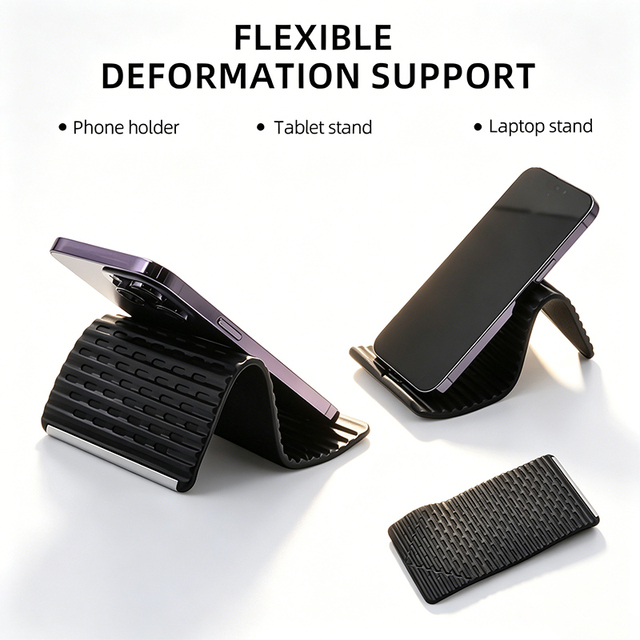 Creative Portable Flexible Washable Black Silicone Mobile Phone Holder Tablet Laptop Desk Stand Folding Metal Steel Lazy Phone