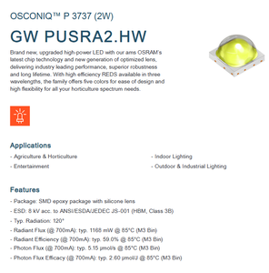 OSCONIQ P 3737 Gen 2 GW PUSRA2.HW Puce lumineuse LED efficace pour l'horticulture d'Osram 2W émettant un blanc chaud et froid - Product Image 2