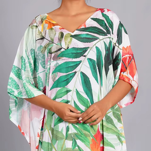 Nuevo Kaftán de Lujo Moderno para Mujer, Estampado Floral, Satén de Algodón Puro, Transpirable, para Verano, Primavera, Otoño, Playa, Regalo, Excelente Precio - Product Image 1