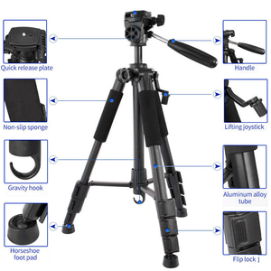 Trépied compact Q111 en aluminium aérospatial professionnel pour l'enregistrement vidéo en extérieur, la photographie de téléphone/appareil <span class=keywords><strong>photo</strong></span> reflex numérique - Product Image 3