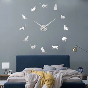Cute Cat Wall <b>Clock</b> DIY Mute <b>Digital</b> <b>Clock</b> 3D Acrylic Mirror Wall Stickers for Home Living Room Office Pet Store Decor - Product Image 3