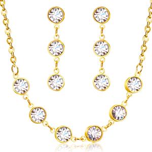 ชุดเครื่องประดับเซอร์คอน ชุดเครื่องประดับสแตนเลส สไตล์ทันสมัย ต่างหูและจี้สำหรับผู้หญิง ชุดเครื่องประดับทองคำ - Product Image 1
