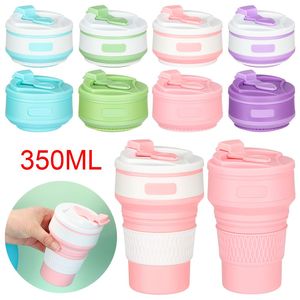 350ML Food-Grade Silicone Folding <b>Cup</b> With Lid Reusable Portable Coffee <b>Cup</b> Hot Drink Suitable for Travel and <b>Camping</b> - Product Image 5