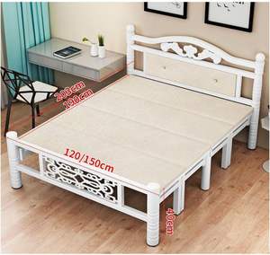 Lit en fer portable, pliable, anti-panneaux d'éclatement, épaissi, blanc, simple ou double, avec cadre de présentation en bois - Product Image 5