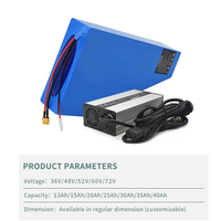 Batterie LiFePO4 à cellules triangulaires 18650 haute capacité 2000W 3000W, pack de batteries 48V 52V 72V 20Ah 30Ah pour vélo électrique, chargeur rapide 3A/5A BMS