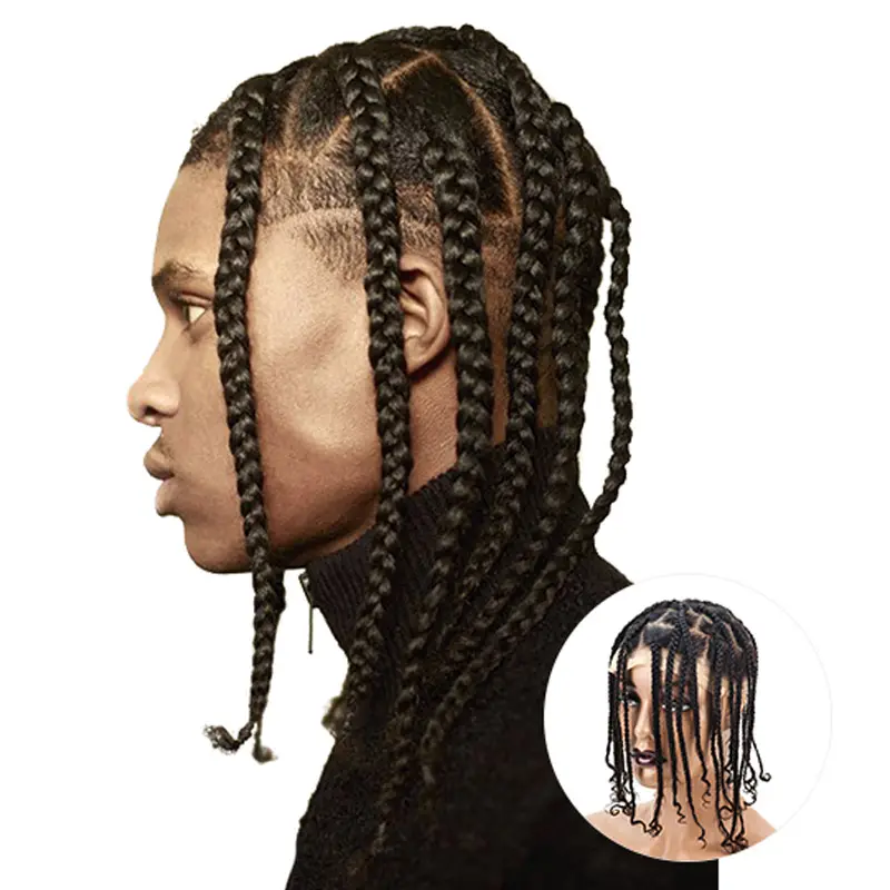 BOX BRAID HAIRSTYLES FOR MEN Long Box Braids Brazilian Virgin Human Hair Piece 8x10 Swiss Full Lace Toupee for Black Mens