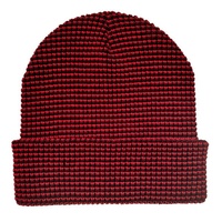 Bonnet d'hiver en tricot rayé, acrylique, pour l'extérieur, avec protection des oreilles, chaud, à bord bouclé, bicolore, en tricot gaufré rayé