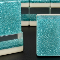 Jeu de Mahjong en Acrylique Scintillant Effet Pailleté, Tuiles Teal Superposées Modernes, Portable pour Jeu en Famille, Fête, Cadeau, Vente en Gros, Logo Personnalisé