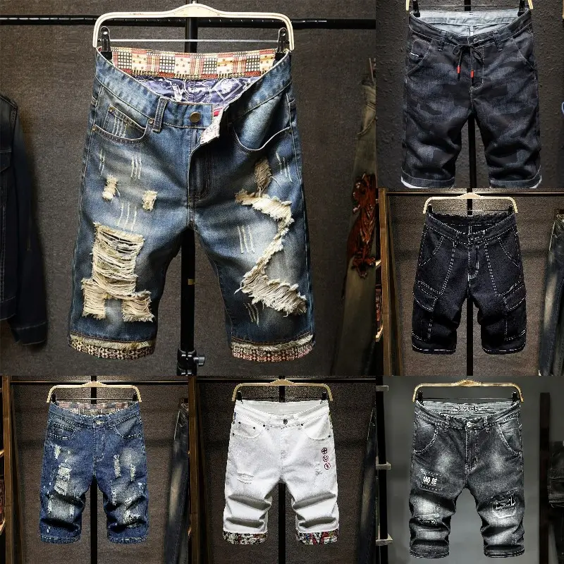Jeans denim personnalisés éclaboussures de peinture d'été de haute qualité Patch bleu lourd Patchwork travail Shorts pour hommes