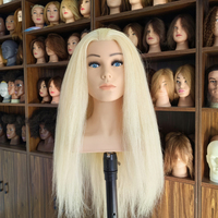 Tête de mannequin en cheveux humains blonds longs avec épaules pour la formation professionnelle des coiffeurs, pratique de la coiffure, formation au tressage, mannequin