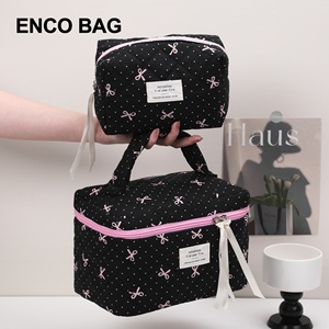 Trousse de maquillage portable grande capacité, motif pois blancs, avec fermeture éclair, en polyester, style luxe léger et <span class=keywords><strong>frais</strong></span>, pour le rangement transfrontalier - Product Image 3