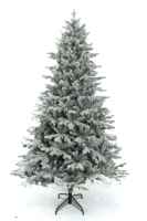 Sapin de Noël artificiel pré-éclairé givré avec accents argentés et dorés et rubans