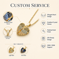 Collier pendentif Cœur Ailes d'Ange plaqué or avec zircon multicolore, breloque cristal, cadeau commémoratif pour femme