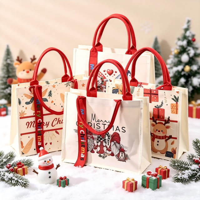 Wholesale Christmas Bags Canvas Tote Gift Bag Snowman Gnome Reusable Shopping Handbag for Xmas Party Favor Holiday Gift