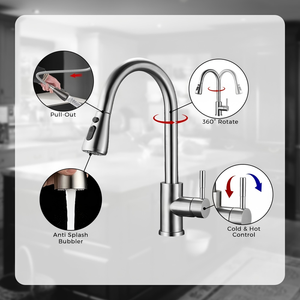 Rubinetto da <span class=keywords><strong>Cucina</strong></span> Estraibile in Nichel Spazzolato, <span class=keywords><strong>Miscelatore</strong></span> Monocomando a 3 Funzioni con Arco Alto e Rotazione a 360° °   Rotazione - Product Image 4