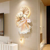 Horloge murale haut de gamme de luxe léger, horloge Koi pour fond TV, tableau décoratif pour salon