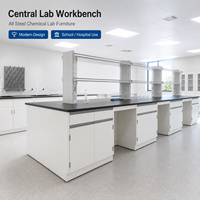 Table et chaises de laboratoire entièrement en acier, mobilier de laboratoire chimique, poste de travail central, design moderne, utilisation scolaire et hospitalière