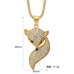 Collana con Ciondolo a Forma di <span class=keywords><strong>Volpe</strong></span> con Coda in Acciaio Inossidabile Placcato Oro, Stile Hip Hop Iced Out, <span class=keywords><strong>Gioielli</strong></span> alla Moda - Product Image 2