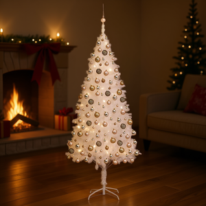 Árbol de Navidad Artificial Blanco de 94.5 Pulgadas Preiluminado con Juego de Bolas, Luces LED Cálidas, Base para Interior - Product Image 2
