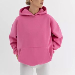 Sudadera con capucha de algodón polar de gran tamaño con estampado de logotipo personalizado y hombros caídos para mujer - Product Image 5