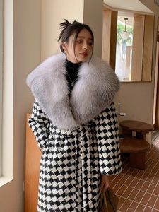 Nouveau 2023 Vintage automne et hiver luxueux véritable cachemire <span class=keywords><strong>laine</strong></span> manteau femmes longue fourrure naturelle <span class=keywords><strong>Trench</strong></span> - Product Image 6