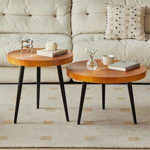 Ensemble de tables basses rondes en bois massif nordique, mobilier de salon au design minimaliste pour petit appartement, usage domestique - Product Image 1