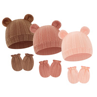 Conjunto de Gorro y Manoplas para Bebé Unisex, Transpirable, de Spandex/Algodón, con Diseño de Orejas de Oso, Guantes Antiarañazos y Gorro