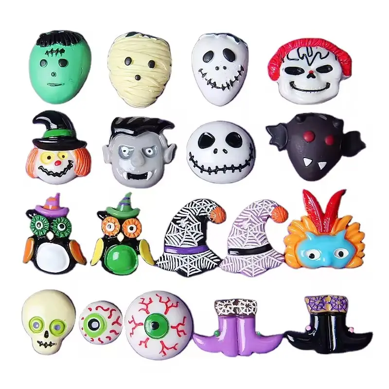 Muñeca de vudú con cabeza de fantasma de resina de dibujos animados con parche de ojo inyectado en sangre, accesorios de Halloween, funda de teléfono DIY, decoración del hogar, decoración de fiesta