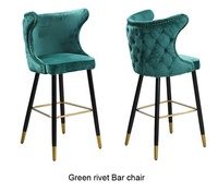 Tabouret de bar haut avec revêtement métallique, moderne, en velours bleu marine, chaise de bar de restaurant, chaise de salle à manger dorée, mobilier de salle à manger, mobilier de maison