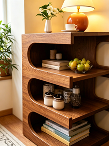 Mueble de Salón Moderno de Mediados de Siglo, de Madera Maciza, con Almacenamiento Ovalado de 3 Niveles y Bandejas Extraíbles para el Hogar - Product Image 5