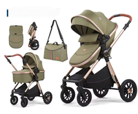 Poussette de luxe portable et pliable 3-en-1, chariot multifonction en tissu avec grand panier de rangement pour nouveau-né jusqu'à 3 ans