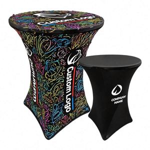 Housse de table ronde extensible en spandex avec logo personnalisé 2025 – Idéale pour les salons professionnels - Product Image 1