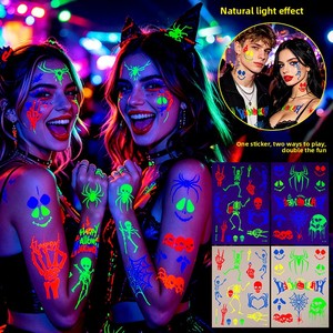 Autocollants de <span class=keywords><strong>tatouage</strong></span> fluorescents imperméables, motif araignée, crâne, épines, pour le corps et le visage, autocollants temporaires pour festivals EDM, Halloween - Product Image 4