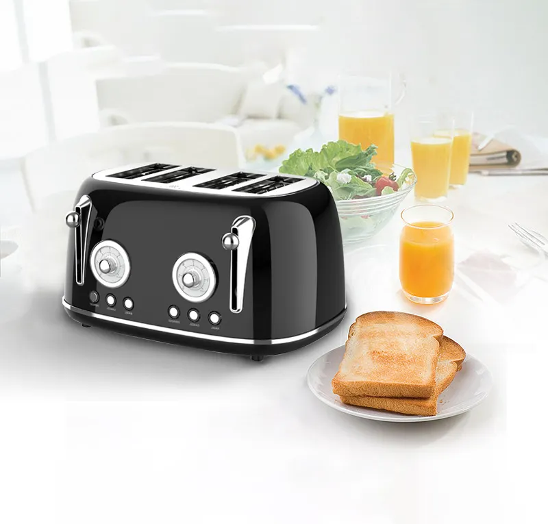 Electric 4 Slice Retro Toaster with Commercial Grill Pop up Bread Toaster Stainless Steel Sandwich Press Maker