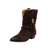 Bottines à plateforme pour femmes, style bohème vintage, franges, style western, 5 cm, en peau de mouton, automne/hiver, mode décontractée