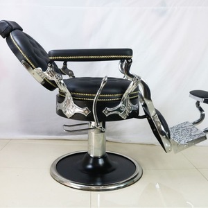 Sillón de Barbero Hidráulico de Cuero Negro, Silla de Peluquería Reclinable con Reposapiés para Barbería - Product Image 1