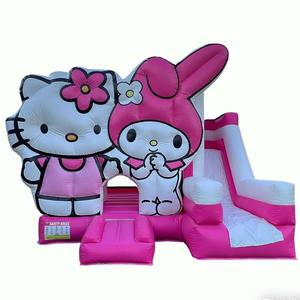 Castillo Inflable con Tobogán y Zona de Saltos, Diseño de Gato Rosa de Dibujos Animados, para Fiestas de Niñas - Product Image 1