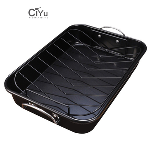 OEM/ODM Grille de 15 pouces Porte-réseau Double Poignée en acier au carbone Rectangle Antiadhésif Poulet Rôti Dinde Plaque de Cuisson Grill Pan Plat - Product Image 1