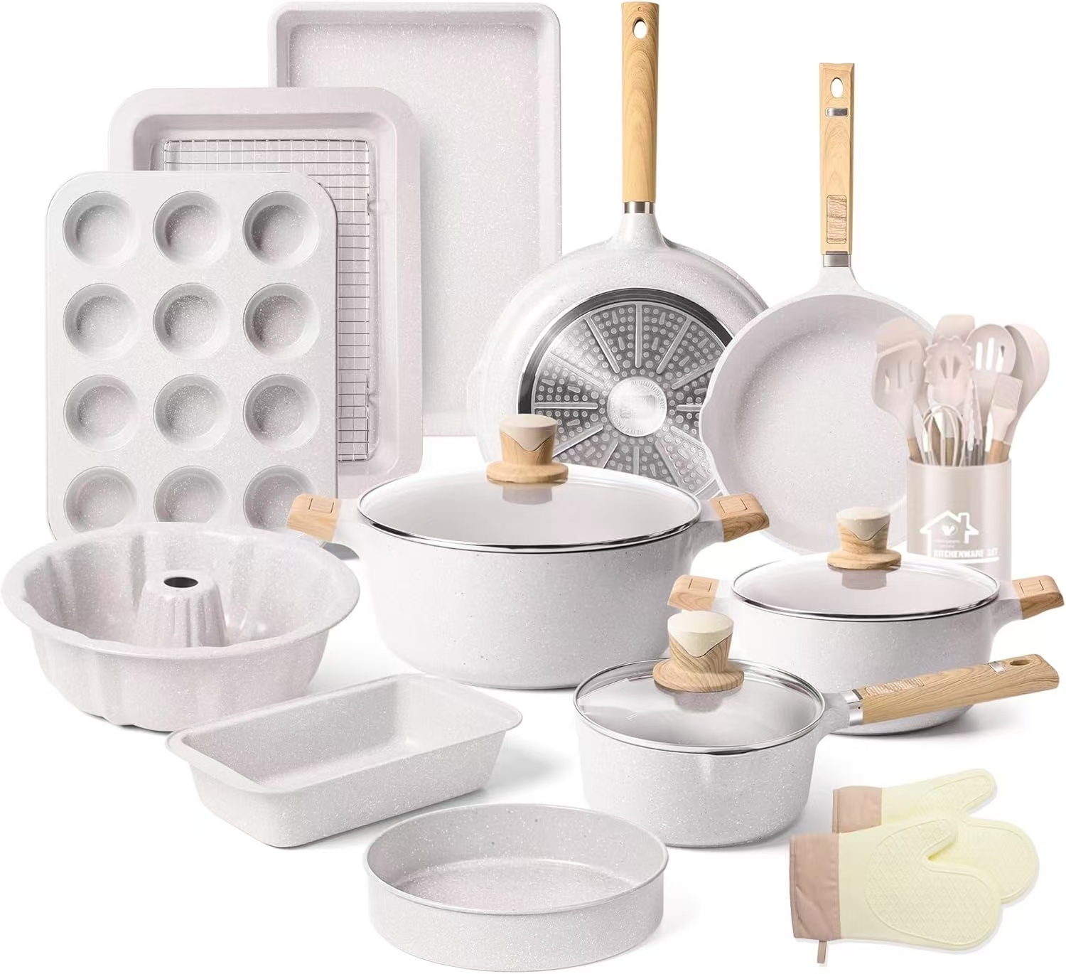 Modern Design Ceramic Nonstick Aluminum Cookware Set Durable Eco-Friendly Pans Pots with Bakelite Handles for Home Cookiing