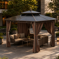 Gazebo de jardin résistant aux chocs 12*12 pieds pour cour arrière, facile à assembler, imperméable, résistant à la pluie, design pare-soleil, moustiquaire