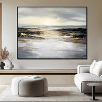 Grande peinture à l'huile abstraite faite à la main sur toile de lin, paysage côtier moderne, pour décoration murale (tailles personnalisables)