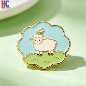 Épinglette en émail mignonne en forme de mouton avec fleur sur la tête, style Kawaii, fabrication sur mesure, 20 ans d'expérience en usine, badge animal - Product Image 5